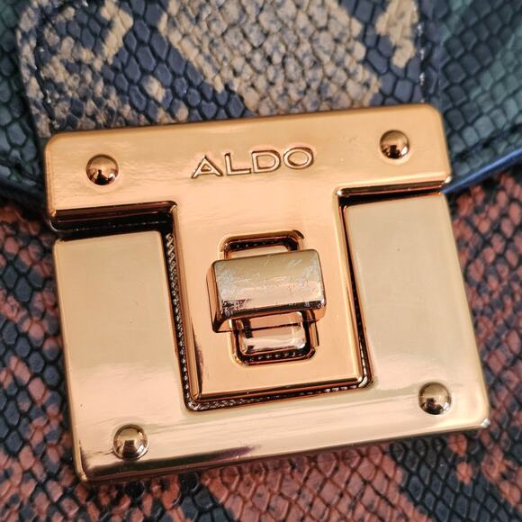 ALDO Glendaa Snakeskin Patchwork Crossbody Satchel Purse with Gold Chain - Picture 7 of 10